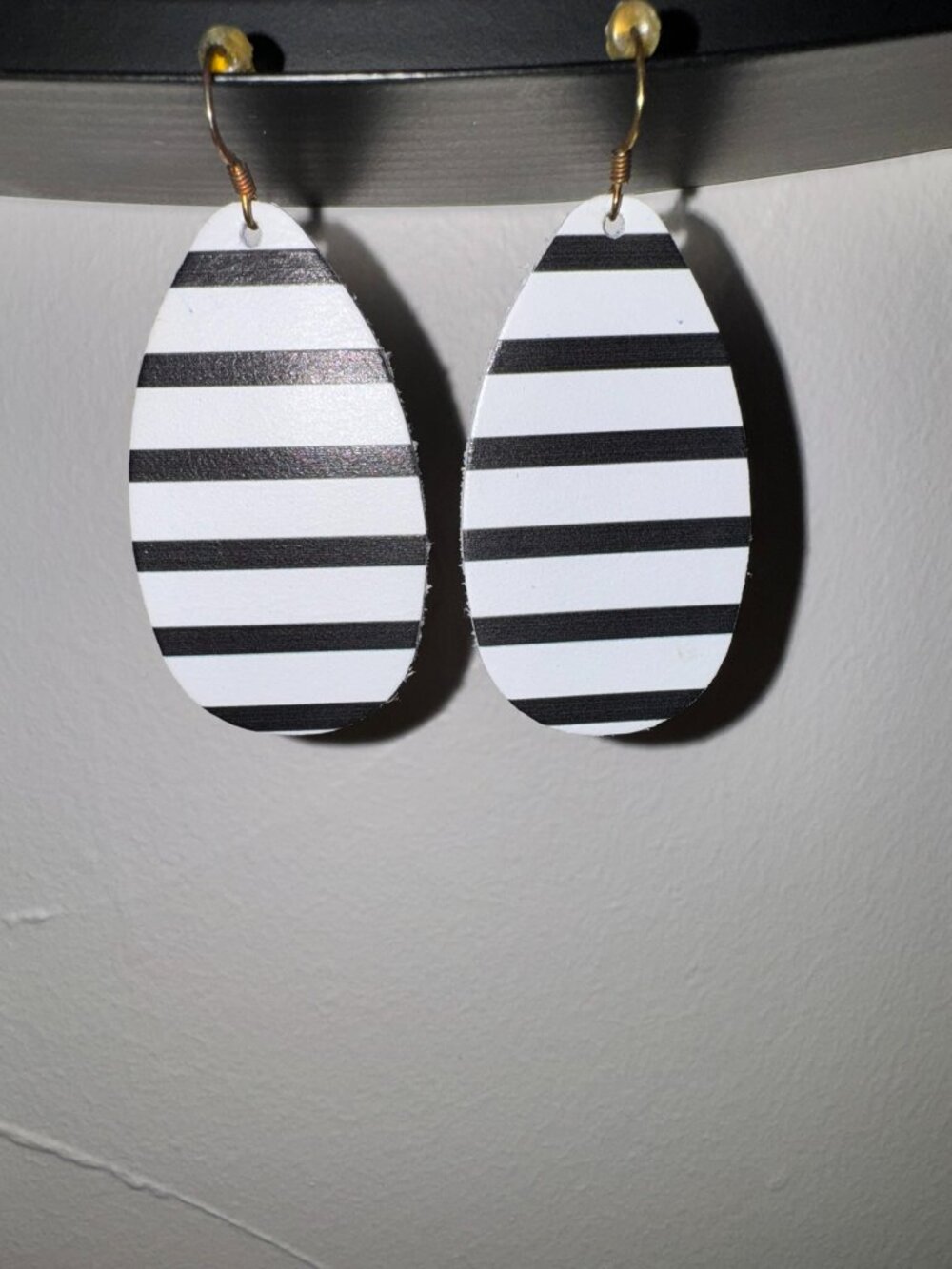 Black & White Striped Teardrop Leather Earrings | Fun Statement